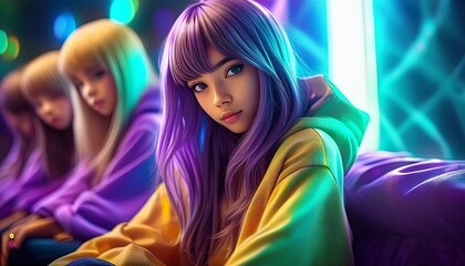 Cyberpunk Woman Portrait, Futuristic Anime Style, Video Game Character, Gaming, Gamer Graphics