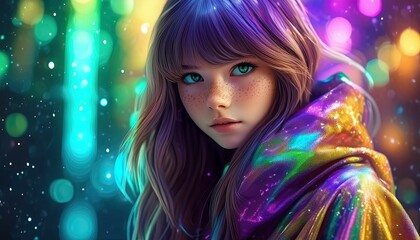 Cyberpunk Woman Portrait, Futuristic Anime Style, Video Game Character, Gaming, Gamer Graphics