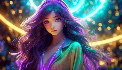 Cyberpunk Woman Portrait, Futuristic Anime Style, Video Game Character, Gaming, Gamer Graphics