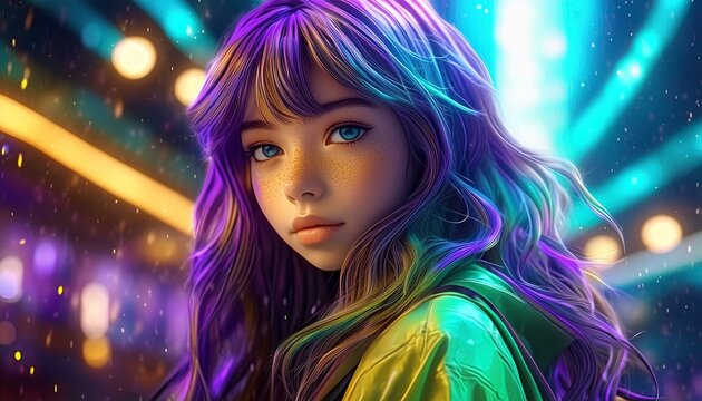 Cyberpunk Woman Portrait, Futuristic Anime Style, Video Game Character, Gaming, Gamer Graphics