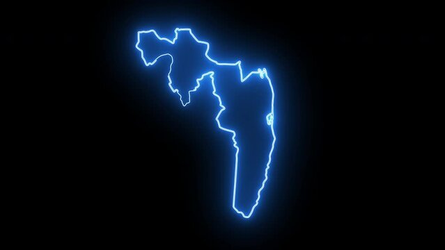 map of Ampara District in Sri Lanka with glowing neon effect