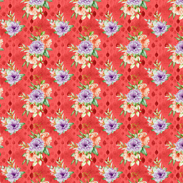 Beautiful flowers patterns on reb background. Flower pattern and ready for print