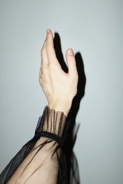 Hand and fashion style classic elegant ruffled transparent mesh shirt 