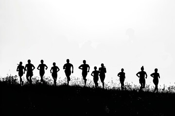 Fototapeta premium silhouette of a group of runners running together 