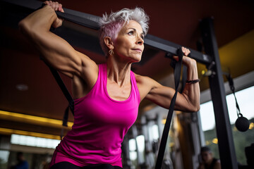 Fototapeta na wymiar Mature Woman Exercising at Gym