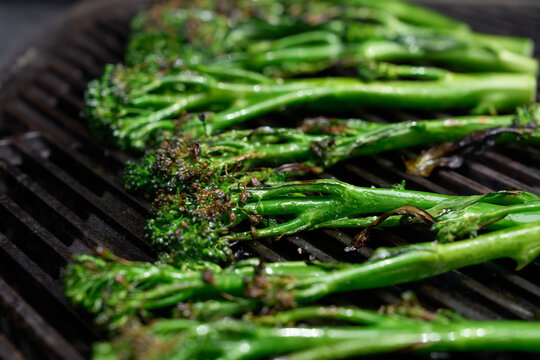 Fresh broccolini being chargrilled