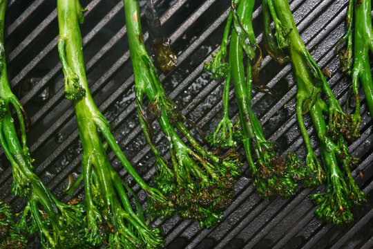 Fresh chargrilled broccolini stems