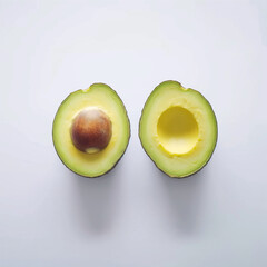 two halves of an avocado on a white background