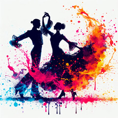flamenco- spanish dancer splash color on white background