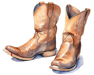 Cowboy boots isolated on a white background. Watercolor illustration.