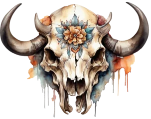 Cercles muraux Crâne aquarelle Bull skull with watercolor splashes. Hand-drawn illustration.