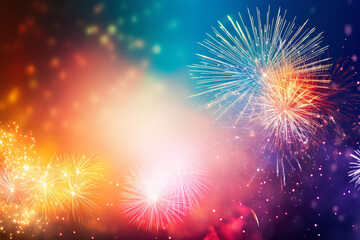 Fototapeta na wymiar Abstract colored firework background with free space for text