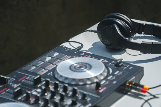 DJ console and headphones