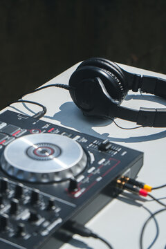 DJ console and headphones
