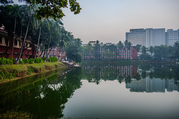 Reflective Tranquility at Dhaka University's Lakeside