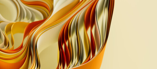 Beige and yellow layers of cloth or paper warping. Abstract fabric twist with shallow DOF. 3d render illustration - 783298946