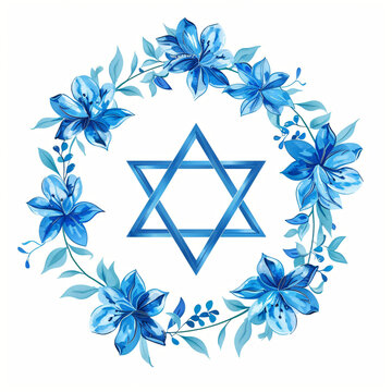 recommend clip art: Blue star of David with leaves and flowers isolated on white background. Jewish symbol clipart. Bat and Bar Mitzvah. Hanukkah, Passover, Shavuot holiday