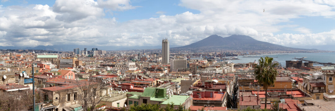 Panoramic view of Naples and the Vesuvius in Italy