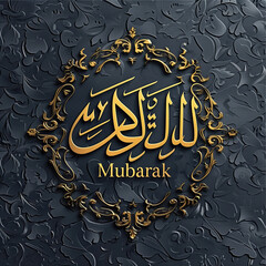 Islamic design proclaiming Eid Mubarak, Arabic script, golden calligraphy. Eid al-Fitr greeting card.Eid al-Fitr celebration for Muslims. Holy month of Ramadan. - 783300564