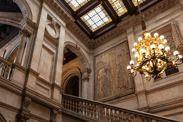 Staircase of Honor in Interior of city hall of Barcelona, Spain