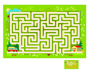 Best labyrinths. Can you help the school bus  find the way to the school building? Logic puzzle game. Brain teaser book with maze. Kids activity sheet. Educational page. Vector cartoon illustration.