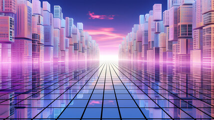 Obraz premium Futuristic Cityscape at Twilight With Neon Lights