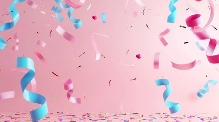 Festive confetti on a birthday background d style isolated flying objects memphis style d render   AI generated illustration