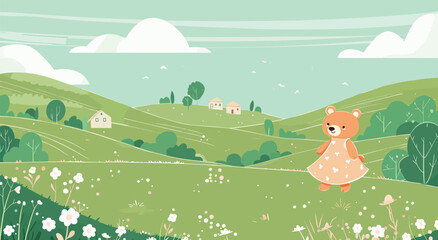Obraz premium a brown teddy bear standing on top of a lush green field