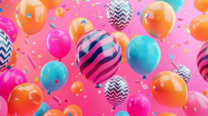 Fun party balloons in an isolated background d style isolated flying objects memphis style d render  AI generated illustration