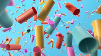 Foto op Plexiglas Fun party poppers in an isolated background d style isolated flying objects memphis style d render   AI generated illustration © ArtStage