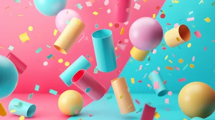 Deurstickers Fun party poppers in an isolated background d style isolated flying objects memphis style d render   AI generated illustration © ArtStage