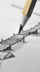 Artistic sketch of a wooden footbridge by pencil. Great for environmental design, architectural concepts, and landscape art lessons.