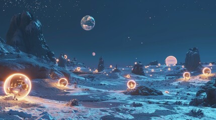 Glowing objects in an empty expanse   AI generated illustration