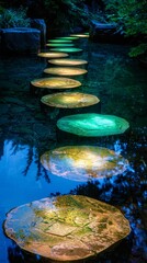 Glowing stepping stones leading to unknown destinations  AI generated illustration