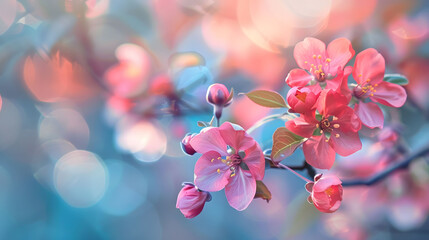 Pink cherry blossoms bloom in spring, showcasing the beauty of nature's floral wonders - obrazy, fototapety, plakaty