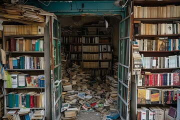 Stara porzucona księgarnia jako symbol bankructwa - obrazy, fototapety, plakaty