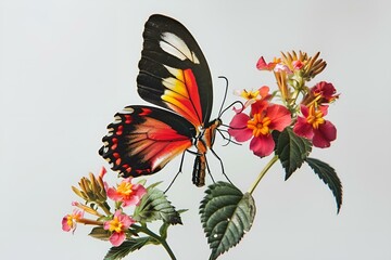 Piękny kolorowy motyl na kwiatku - obrazy, fototapety, plakaty
