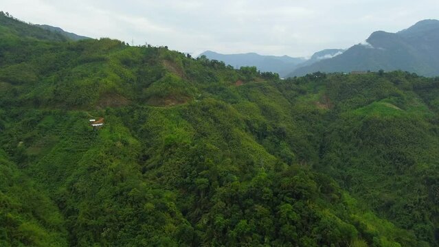 Aerial view of Beautiful mountain valley in nungba near rengpang village. Nature landscape image of manipur in india.