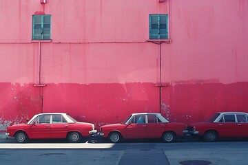Czerwone auta w wypożyczalni samochodów - obrazy, fototapety, plakaty