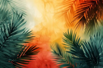 Palm sunday soncept illustration, Generative AI watercolor background