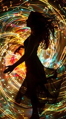 Mesmerizing Silhouette Dance with Swirling Musical Notes and Vibrant Colorful Expressionistic Movement