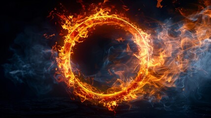 Fototapeta na wymiar Ring of fire and flame isolated on dark