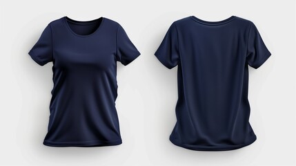 Women's T-shirt mockup, navy T-shirt front and back mockup, 3d render