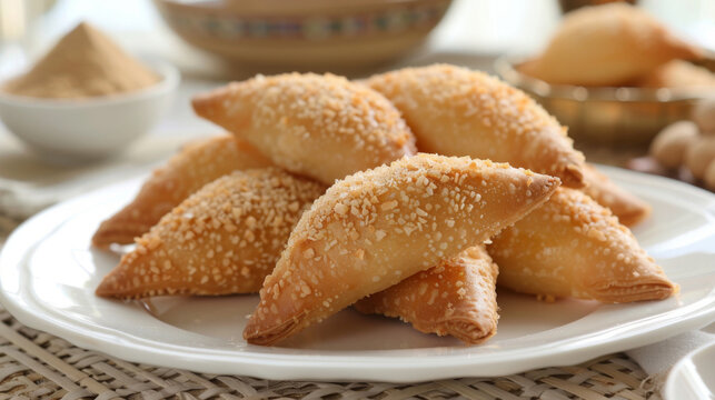 Traditional egyptian sambousek pastries on a plate