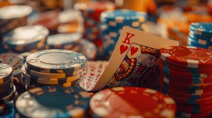 Casino card games with casino chips in the background - obrazy, fototapety, plakaty