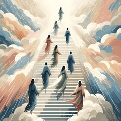 Resurrection and ascension of Christ to heaven, abstract flat design - obrazy, fototapety, plakaty