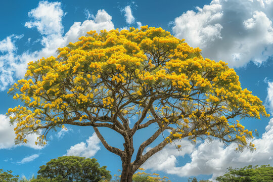 a large tree with yellow flowers on it