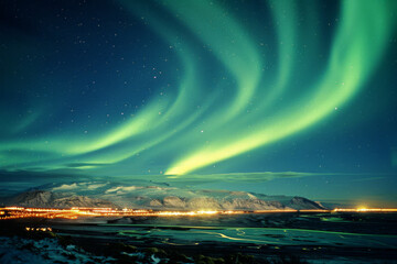 Naklejka premium a green and blue aurora bore is in the sky