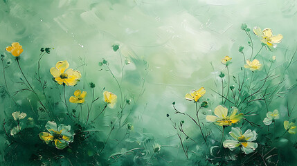 Fototapeta na wymiar green background with little yellow flowers