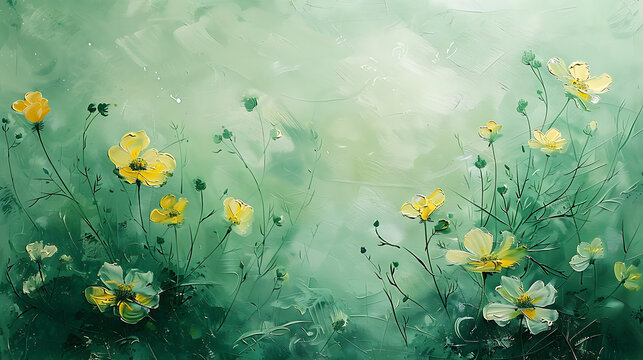 green background with little yellow flowers